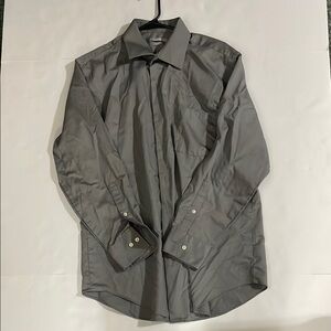 Van Heusen Slate Gray Fitted No Iron Shirt Lux Sateen